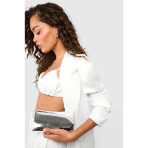 Silver Mirrored Structured Clutch Bag - Gris - Argent - One Size, Gris - Argent