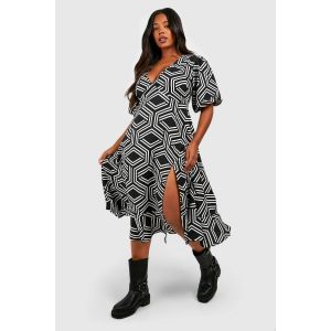 Robe Midi Smock À Imprimé Mono "Plus" - Noir - 44, Noir