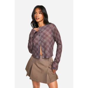 "Petite" Cardigan À Carreaux À Col Haut - Marron - 44, Marron