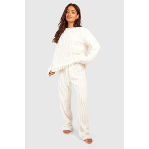 Ensemble De Détente : Pull En Polaire Zèbre Et Pantalon Pyjama - Blanc Cassé - 42, Blanc Cassé