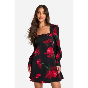 Mini Robe Corset À Fleurs Milkmaid - Noir - 36, Noir