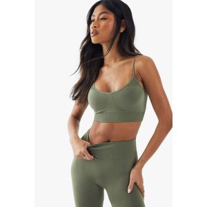 Premium Sculpt Soutien-Gorge De Sport Sculptant Sans Couture Avec Détail Côtelé Et Soutien Léger - Vert Kaki - M, Vert Kaki