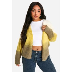 "Plus" Fluffy Ombre Knit Cardigan - Vert Olive - 50, Vert Olive