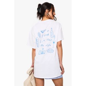 Je Pense Que J'Aime Ce Petit T-Shirt Graphique Oversize Little Life - Blanc - Xs, Blanc