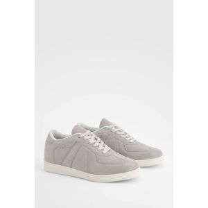 Faux Suede Panel Flat Trainers - Gris - 36, Gris