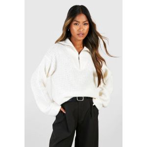 Chunky Soft Knit Half Zip Jumper - Blanc Écru - S, Blanc Écru