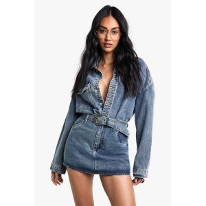 Jupe Mini En Denim Avec Détail De Boucle - Bleu - 34, Bleu