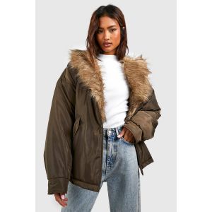 Parka Haute À Garniture En Synthétique - Vert Kaki - 38, Vert Kaki