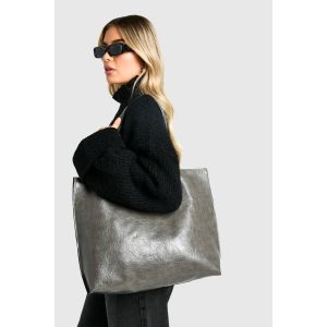 Sac Fourre-Tout En Cuir Vieilli - Gris Anthracite - One Size, Gris Anthracite