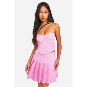 Jupe Micro-Mini Plissée Texturée - Rose - 42, Rose