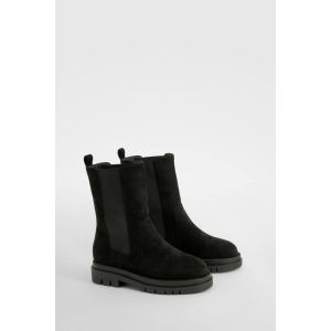 Bottes Chelsea À Coupe Large, Mi-Mollet, Semelle Épaisse Et Texturée - Noir - 39, Noir