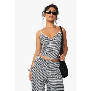 Top Camisole À Carreaux Vichy À Bretelles Et Scrunchie - Noir - 42, Noir