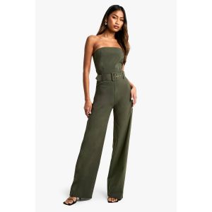 Combinaison À Jambes Larges Avec Bandeau Et Détails Ceinture - Vert Kaki - 44, Vert Kaki