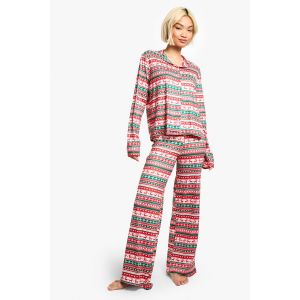 Christmas Fairisle Ensemble Pantalon Et Haut À Manches Longues - Rouge - 38, Rouge