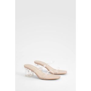 boohoo Femmes Mules a Talon Bloc Bas Transparent a Coupe Large | Nude | Taille: 39
