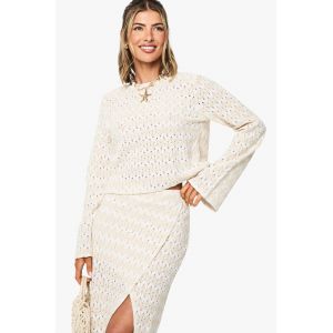 Haut De Plage En Maille Zigzag À Nouer À L'Avant - Beige - S, Beige