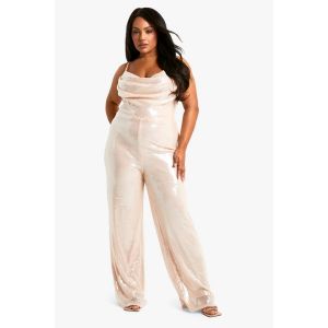 "Plus" Combinaison Grande Taille Transparente À Sequins Et Encolure Drapée - Nude - 56, Nude