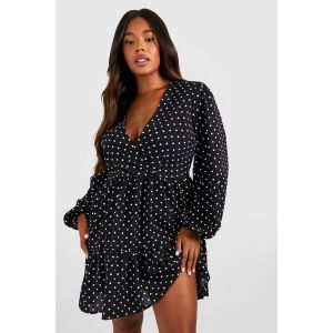 "Plus" Robe Smock Grande Taille À Pois Enveloppante Et Ample - Noir - 48, Noir
