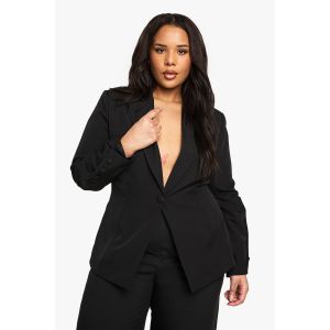 Blazer Grande Taille Tissé, Coupé Sur Mesure, Avec Détail De Bouton En Tissu Assorti - Noir - 44, Noir