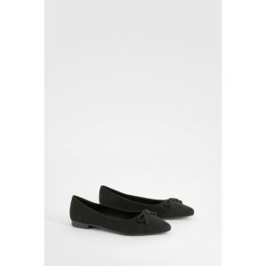 Ballerine À Embout Pointu, Coupe Large, Avec Nœud - Noir - 40, Noir