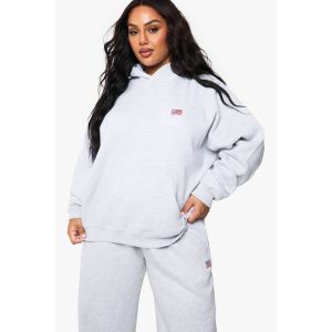 "Plus" Hoodie Surdimensionné À Capuche Avec Broderie Du Drapeau Américain - Gris - 48, Gris
