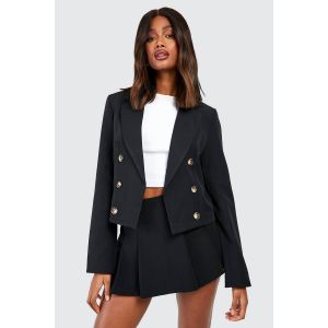 Blazer Court Longiligne À Double Boutonnage À Imitation Corne - Noir - 38, Noir