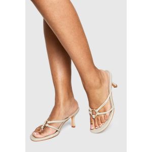 Mules À Talons Avec Détail En Anneau Et Bride À L'Orteil - Blanc Cassé - 40, Blanc Cassé