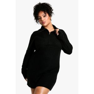 Robe Pull-Over En Maille Oversize À Col Et Demi-Zip Soft Rib - Noir - 56, Noir