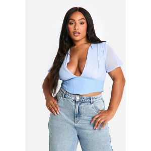 Haut Corset En Maille Plissée "Plus" - Bleu Ciel - 46, Bleu Ciel