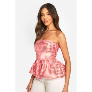 Top Peplum En Vichy Tissé Avec Boule Bouffante - Gingham - 42, Gingham