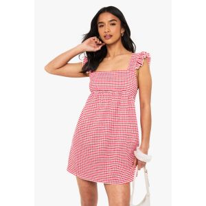 "Petite" Robe Mini Swing En Vichy Texturée Pour "Petite"s Silhouettes - Rouge - 34, Rouge