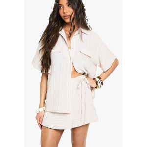 Skort Rayé À L'Allure De Lin Tissé - Gris Pierre - 36, Gris Pierre