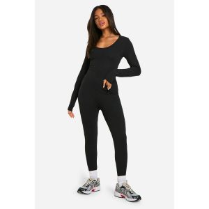 Basic Long Sleeve Scoop Neck Unitard - Noir - 42, Noir