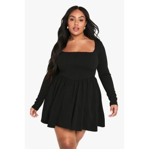 "Plus" Robe Skater Grande Taille À Détail Corset - Noir - 50, Noir