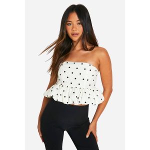 Bandeau Peplum À Pois - Blanc Cassé - 38, Blanc Cassé