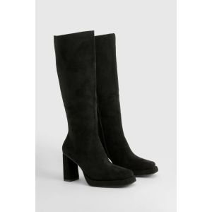 Bottes Mi-Mollet En Faux Suède Avec Talon Bloc Et Plateforme - Noir - 41, Noir