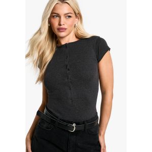 Body T-Shirt À Bouton Pression Sur Le Devant - Gris Anthracite - 42, Gris Anthracite