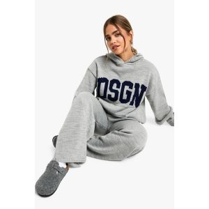 "Petite" Tenue Coordonnée En Tricot Avec Sweat À Capuche Contrasté Dsgn Et Pantalon À Jambe Large - Gris - S, Gris