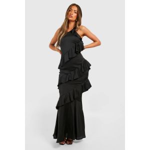 One Shoulder Ruffle Maxi Dress - Noir - 38, Noir