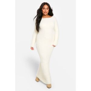"Plus" Robe Maxi En Maillé À Manches Longues Pour Grandes Tailles - Blanc Cassé - 44-46, Blanc Cassé