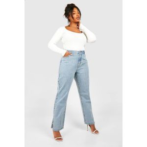 Jeans Basics "Plus" À Ourlet Fendu Et Jambe Droite - Bleu Clair - 48, Bleu Clair