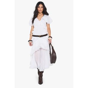 Dobby Frill Detail Maxi Dress - Blanc Ivoire - 40, Blanc Ivoire