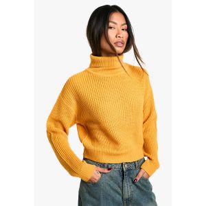 Basic Roll Neck Crop Jumper - Jaune Moutarde - S, Jaune Moutarde