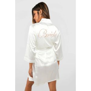 Robe De Chambre Satinée À Inscription Bride - Blanc Ivoire - Xs, Blanc Ivoire