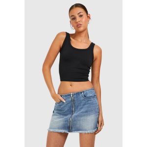 Vintage Wash Zip Front Micro Mini Skirt - Bleu - 38, Bleu