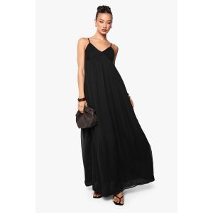 Robe Maxi Élancée En Chiffon À Bretelles Et Au Volume Prononcé - Noir - 38, Noir