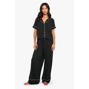 "Petite" Chemise À Manches Courtes En Modal Et Ensemble Pyjama Pantalon - Noir - 34, Noir