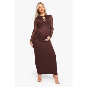 Robe Maxi De Maternité À Détails Soignés Et Fronces - Marron Chocolat - 36, Marron Chocolat