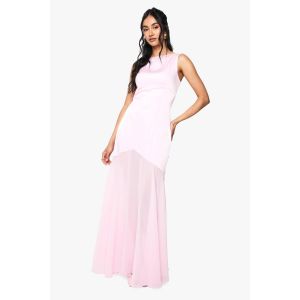 Robe Maxi Plissée En Mélange De Satin Et Chiffon - Rose - 42, Rose
