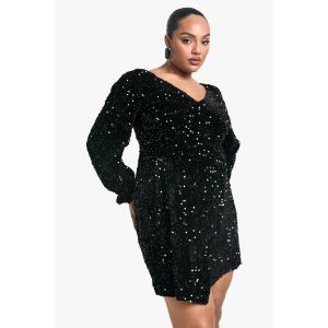 "Plus" Robe Swing En Velours À Paillettes - Noir - 44, Noir